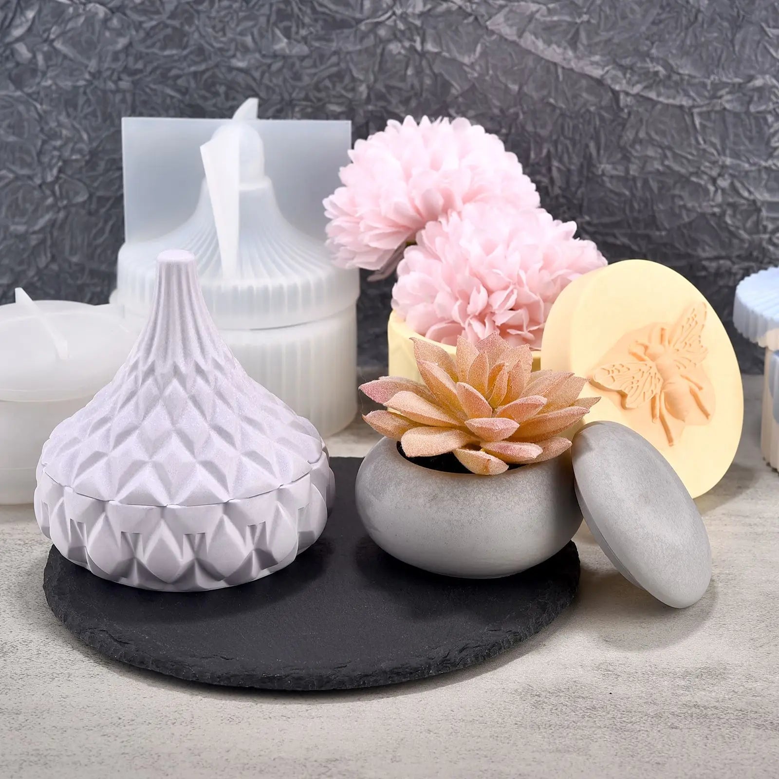 Silicone Mold For Cement With Lid Handmade Container Jars Box Resin Epoxy Mold Storage Box For DIY Jewelry Making Crafts