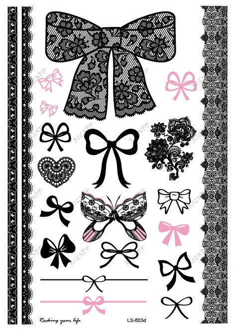 Waterproof Temporary Tattoo Sticker Sexy Lace Bow Knot Flower Arm Leg Body Art Flash Tatoo Fake Tatto for Men Women