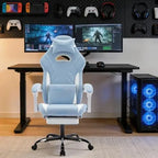 Gaming Chair with Footrest and Massage Lumbar Support, Ergonomic Computer Gamer Chair, Office Video Game Chairs (Cyan
