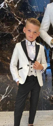 Father And Son Men Suits Groom Tuxedos 3 Pieces Cream White Floral Pattern Slim Fit Cocktail Party Business Suits Custom Made