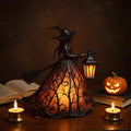 Halloween Witch Lantern LED Night Light Resin Statue Gothic Home Decor with Broom for Spooky Party