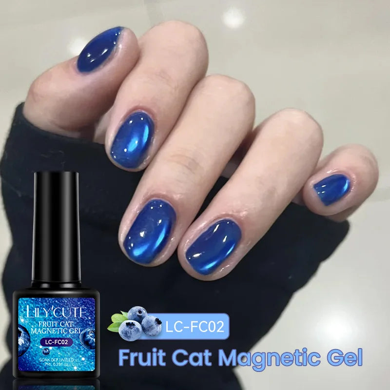 LILYCUTE 7ml Fruit Grape Purple Cat Magnetic Gel Nail Polish Vernis Semi Permanent Soak Off Colorful Gel Polish Nails Supplies