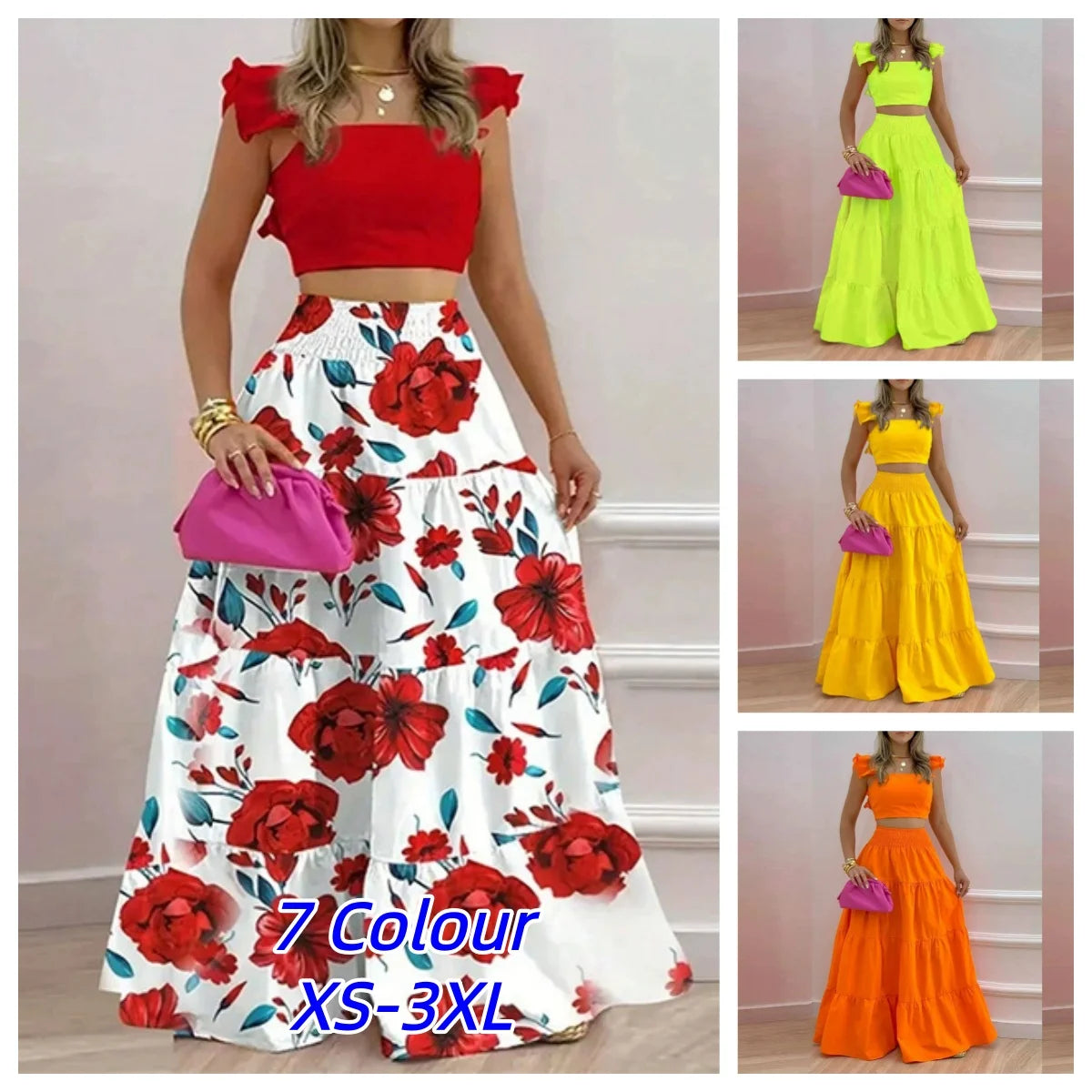 Skirt Y2k Two Piece Set Womans Clothing New 2026 Spring/Summer Elegant Sexy Collage Sleeveless Top and Longuette Suits Female