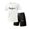 New summer fitness sportswear for men, short-sleeved T-shirt and shorts two-piece set, breathable and quick-drying casual wear.