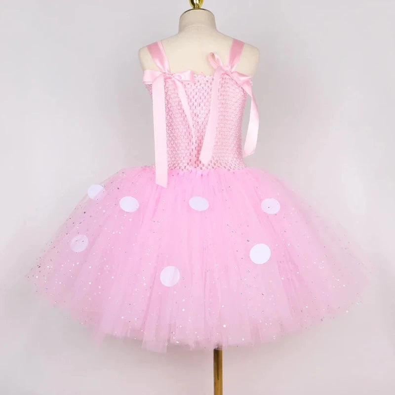 Baby Girls Pink Minnie Tutu Dress Polka Dots Glitter Cartoon Tulle Princess Dress Kids Halloween Birthday Party Cosplay Costume1