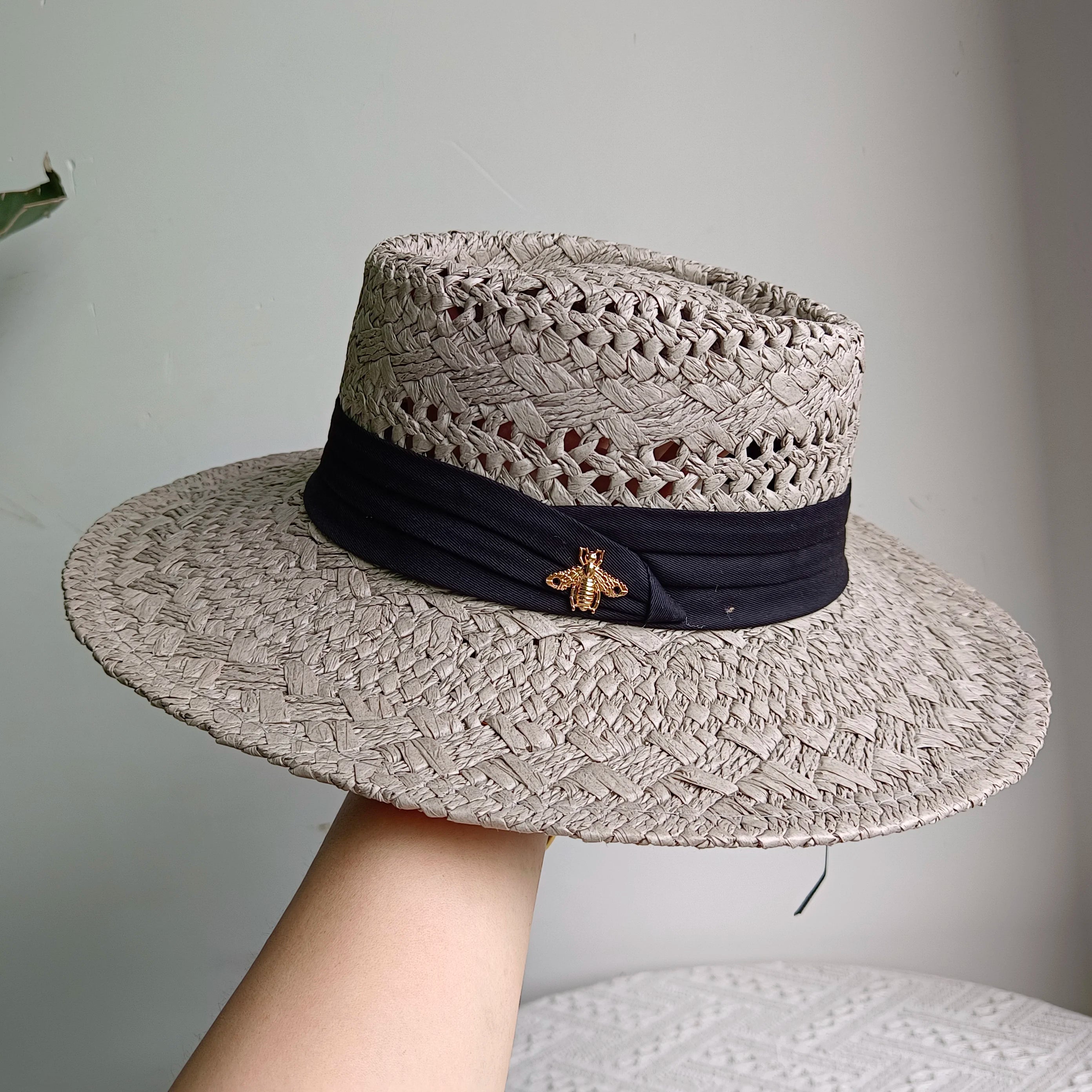 hats beach hat bohemian flat brim hat hand woven straw hat ladies summer vacation travel sun hat