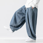2025 New Men's Pants Large Japanese Retro Loose Haren Straight Leg Pants Hong Kong Style Wide Leg Cowboy Lantern Pants