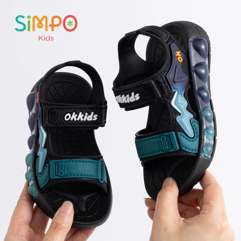 1 Pair Sport Sandals For Boys And Girls Summer Outdoor Soft Bottom Breathable Lightweight Casual Beach Shoes With Hook & Loop