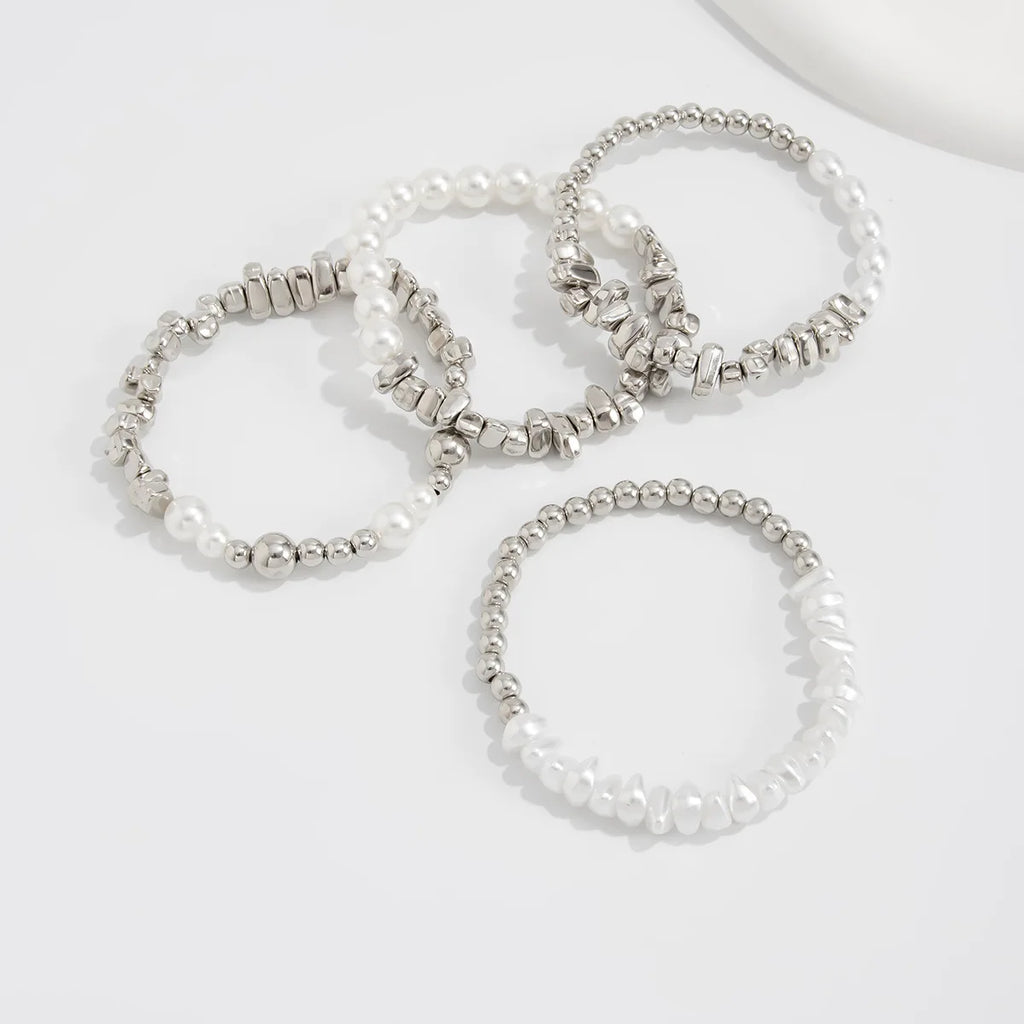 4pcs/set Fashion Bracelets For Women New Vintage Irregular CCB Beads & Imitation Pearl Chain Beach Vacation Jewelry Gift B084