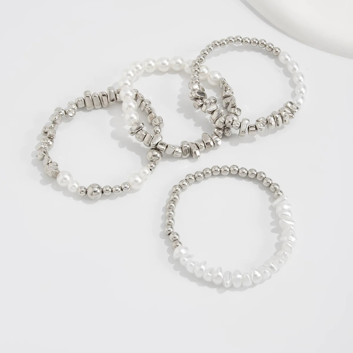 4pcs/set Fashion Bracelets For Women New Vintage Irregular CCB Beads & Imitation Pearl Chain Beach Vacation Jewelry Gift B084