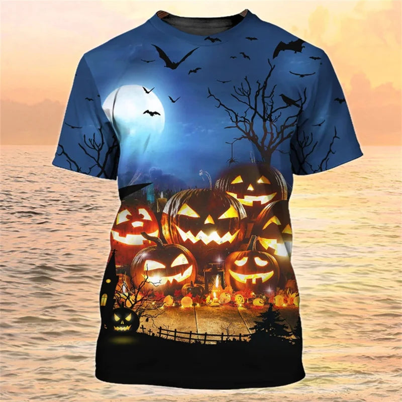 Happy Halloween Pumpkin T-shirt 3D Printed Colorful Round Neck T Shirts Men Kids Short Sleeve Tops Oversized Street Tee Shirt