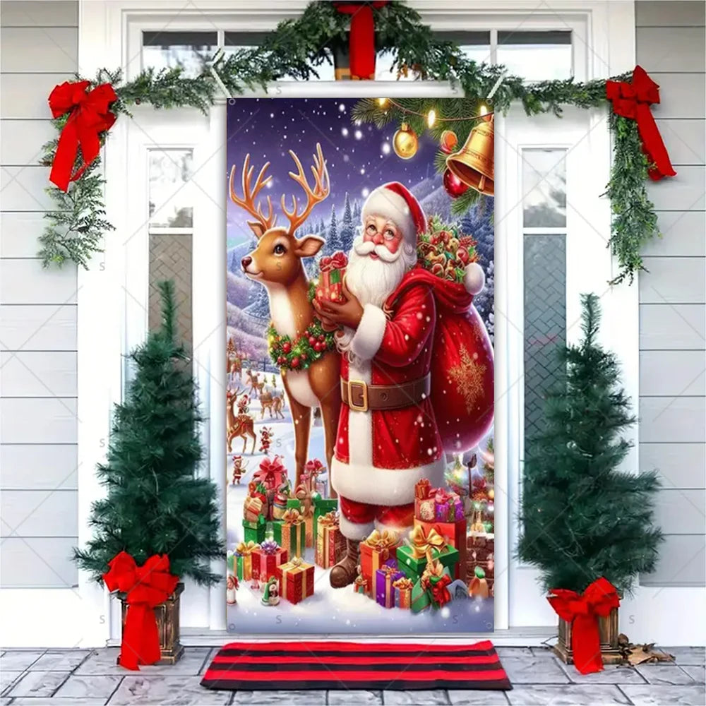 Christmas Theme Santa Claus Santa Dog Snowman Door Cover Banner Festive Party Decoration Supplies Photography Props Xmas Gifts