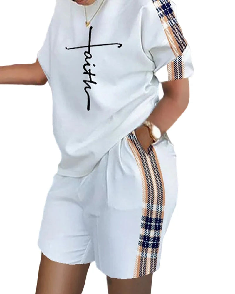 Women's T-shirt+Hot Pants Two Piece Set 2024 Summer Fashion Casual Printing Quick Drying Sports Fitness Top Shorts Female Suit