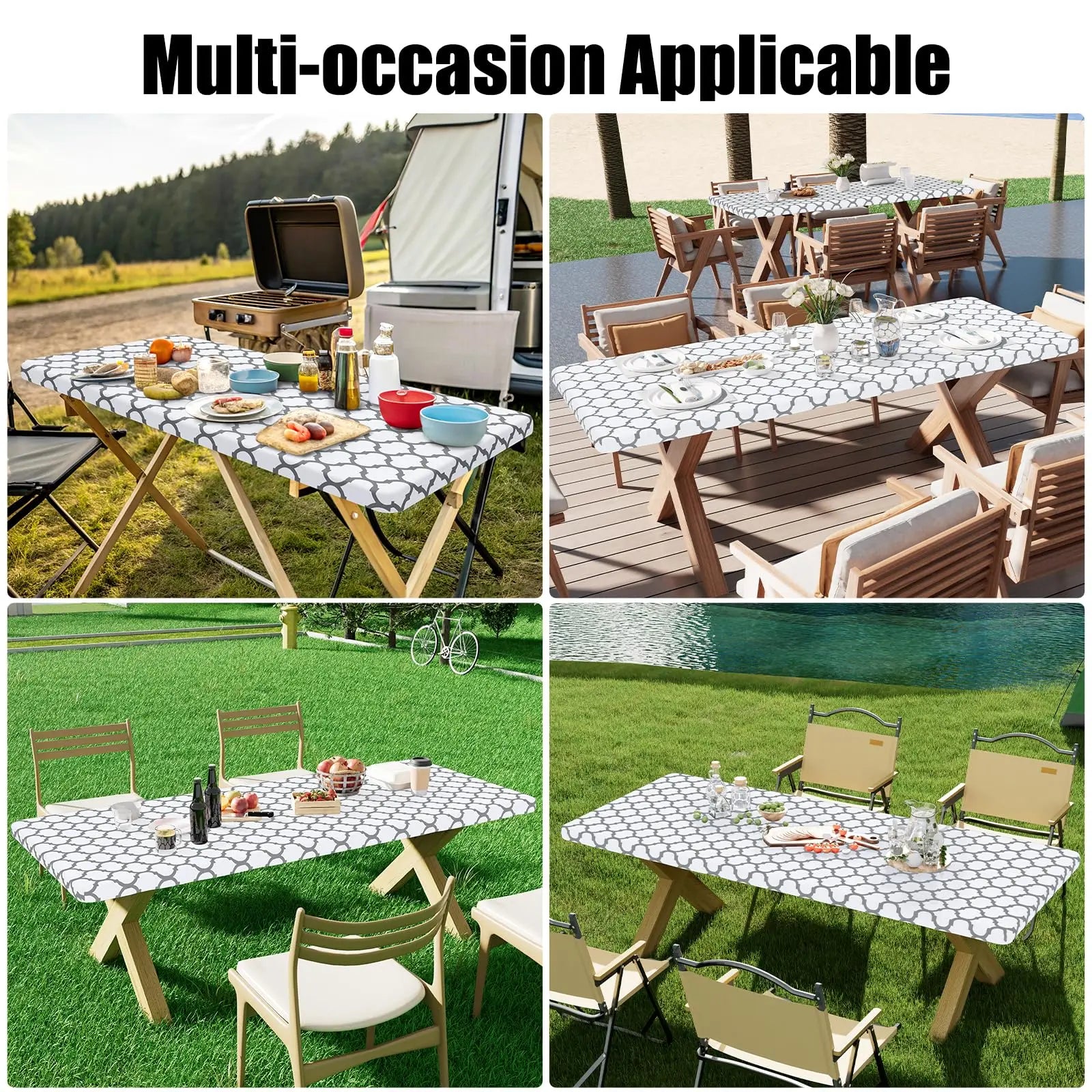 6 Foot Waterproof Elastic Fitted Tablecloths Rectangle Washable Polyester Table Cover Camping Outdoor