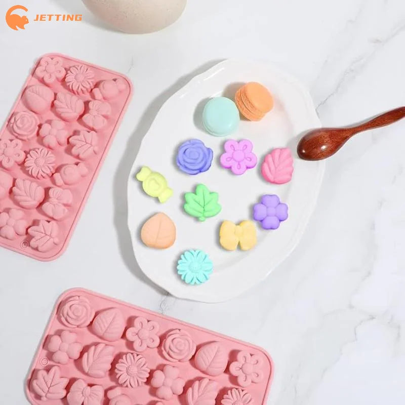 (New) 18 Cavity 3D Silicone Mold Bow Leaf Jelly Ice Pudding Soap Mold Fondant Chocolate Cake Decorations Baking Tool