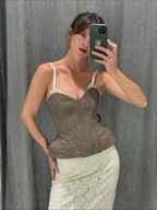 Women Spaghetti Strap Corset Top Female Panelled V-neck Sleeveless Backless Slim Fishbone Blouse 2026 Lady Party Evening Tops