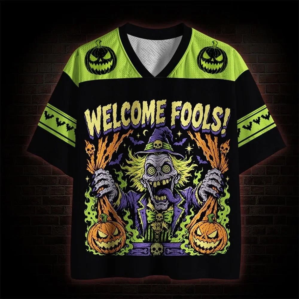 Unisex HalloweenGothic Dark Retro Style Pumpkin Carving 3D Print V Neck Fashion T Shirt Summer Loose Breathable Short Sleeve Tee