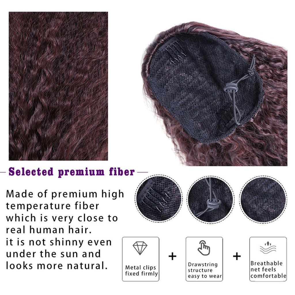 22 Inch Drawstring Ponytail Extension Curly Wave Long Ponytail Hair Extension Synthetic Corn Wavy Drawstring Ponytail Extensions