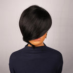 Human Hair Short Pixie Cut Wig Layered Pixie Cut Wig Pixie Cut With Long Side Bangs Full Machine Made Cap For Black Women