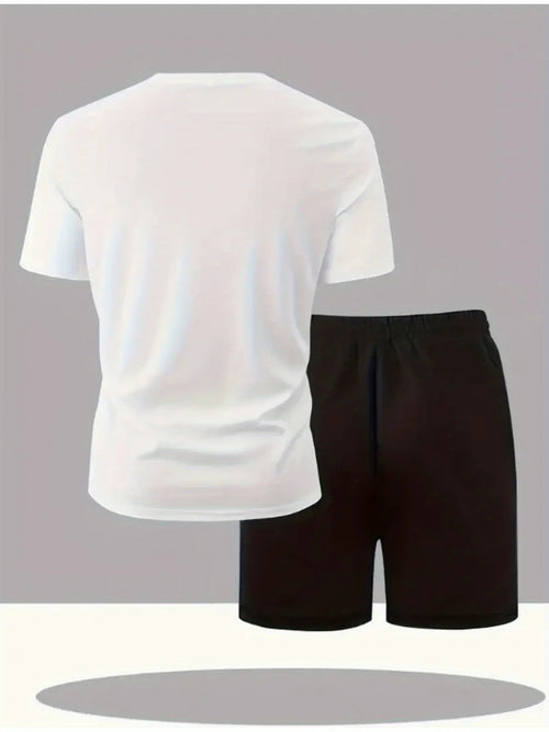 2026 Summer Men's Streetwear 2-Piece Set, Printed Crew Neck T-Shirt & Casual Shorts, Trendy Youth Sportswear Outfit