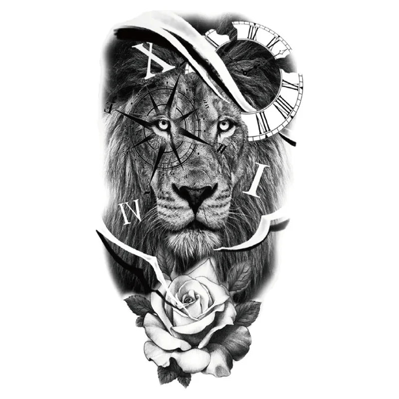 Waterproof Temporary Tattoo Sticker Forest Big Tiger Lion Wolf King Body Arm Hand Cool Art Black Animal Men Women Fake Tattoos