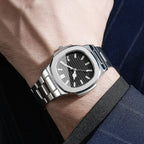 3PCS Fashion Men Business Watches Bracelet Necklace Set Square Dial Stainless Steel Band Quartz Watch with Calendar（Without Box）