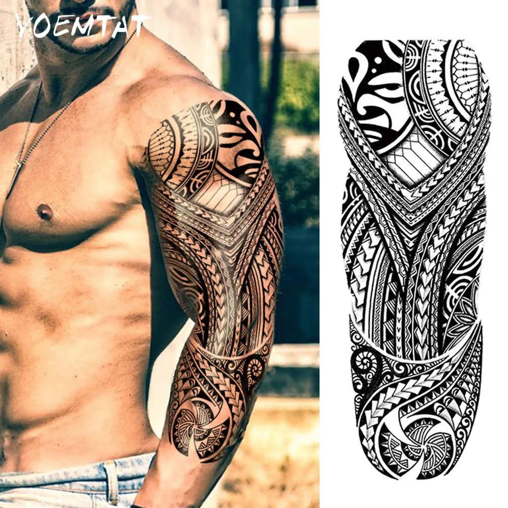 Large Full Arm Sleeve Waterproof Temporary Tattoo Sticker Indian Tribal Machine Turtle Totem Fake Tatoo Body Art Men Women Leg