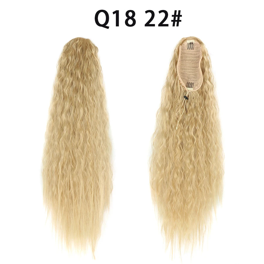 22 Inch Drawstring Ponytail Extension Curly Wave Long Ponytail Hair Extension Synthetic Corn Wavy Drawstring Ponytail Extensions