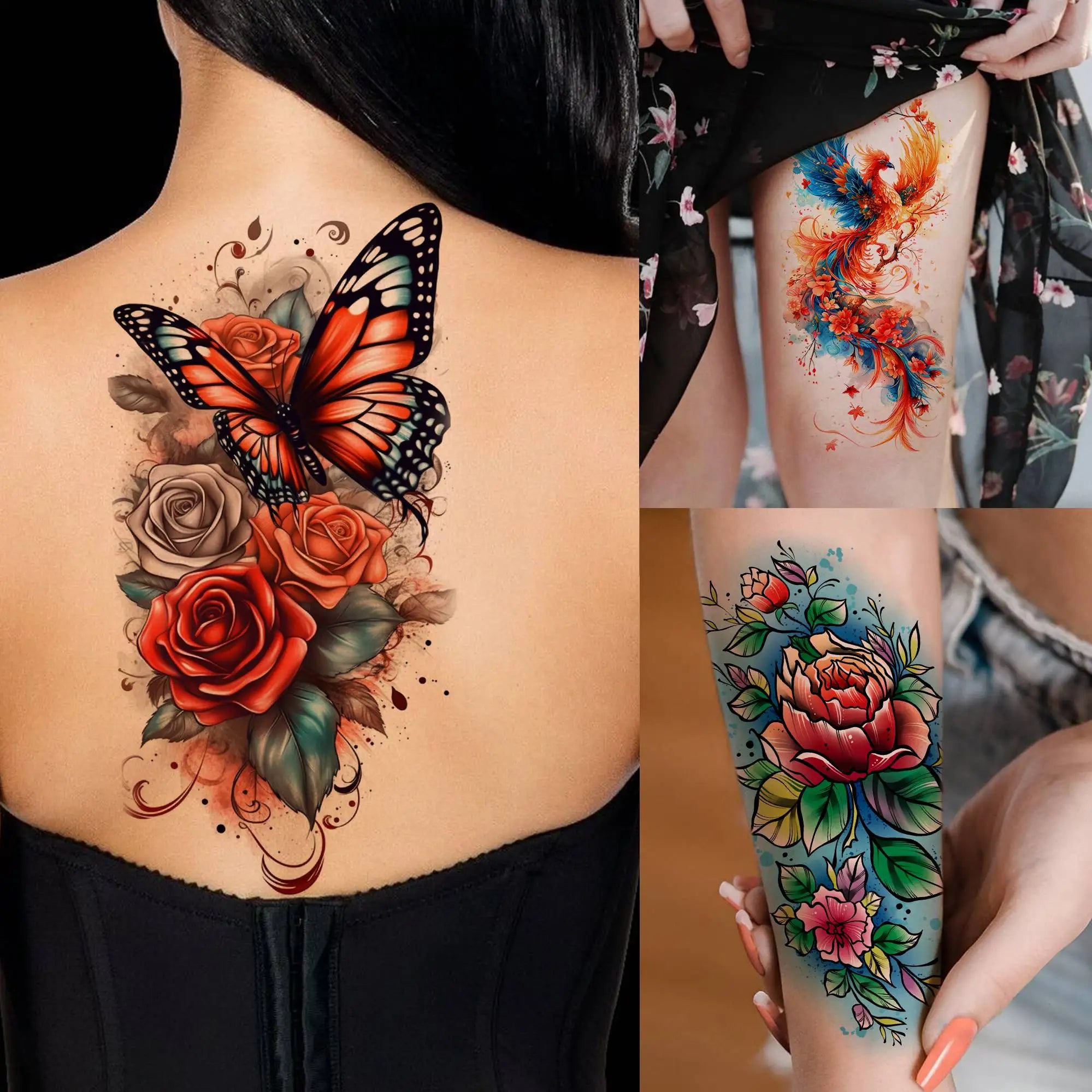 70 Sheets Watercolor Peony Rose Flowers Temporary Tattoos For Women Butterfly Animals Tatoos Realistic Fake Arm Tattoo Stickers
