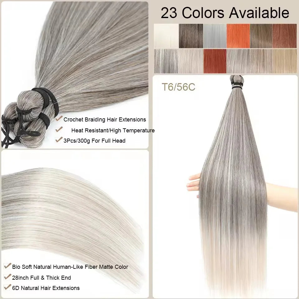 300g 3Pcs/Lot 28Inch Straight Crochet Braids White Blonde 613#Ombre Brown 6# Bio Protein Synthetic Hair Extensions