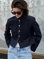 Retro Denim Military Jacket Women Vintage Solid Single Breasted Stand Collar Slim Short Coat 2026 Lady Daily Street Outerwear