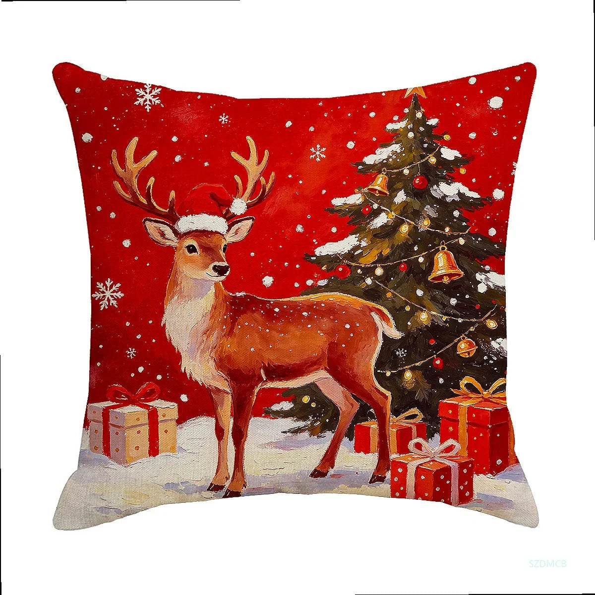 2026 Christmas Pillowcase Grey Red Cartoon Santa Snowman Elk Sofa Cushion Cover Home Bed Car Decor Merry Christmas 45cm X 45cm