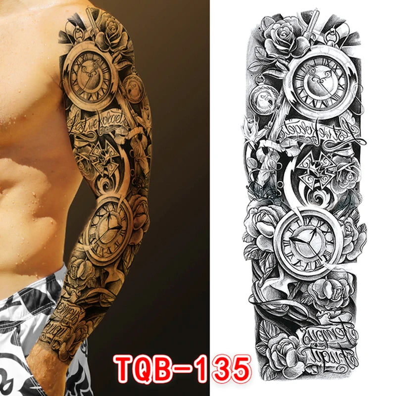 Tattoo Sticker for Men Women Tribal Totem Full Arm Tattoo Fake Temporary Tattoos Sleeve Wolf Skull Tatoo Temporari Waterproof