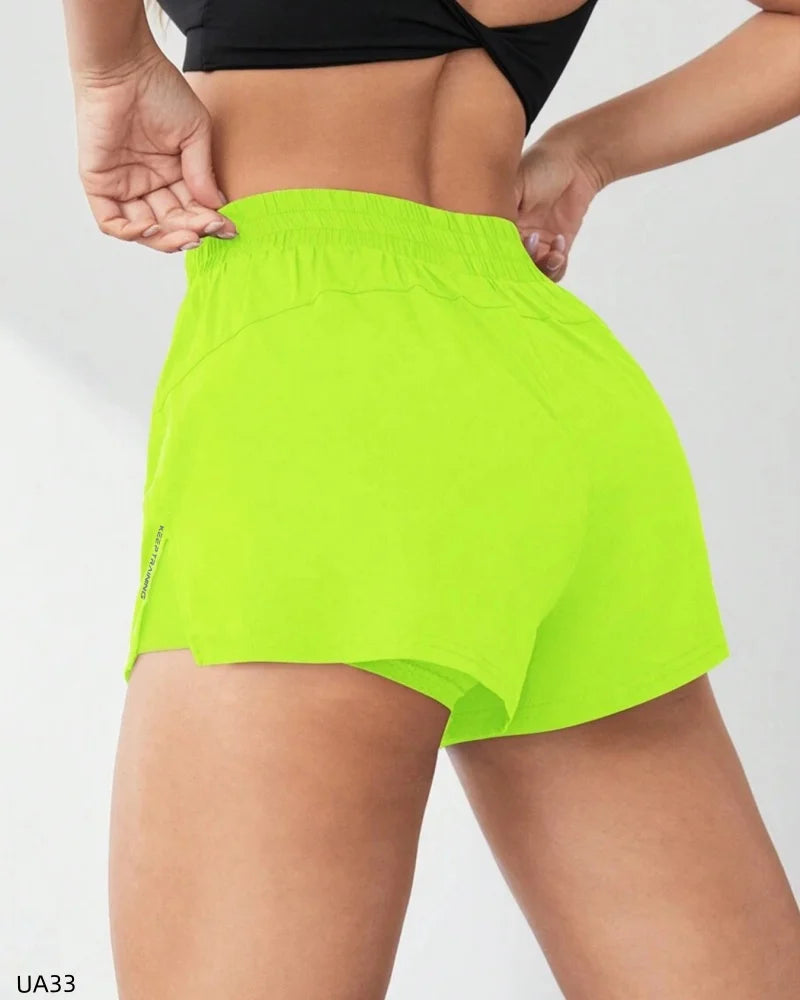2026 Summer Sports Shorts Gym Training Running High waisted Breathable Pocket Anti glare Fake Two piece Sports Elastic Fitness Y