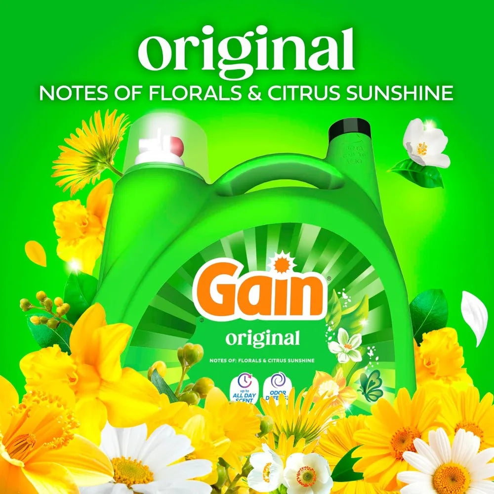 Gain Liquid Laundry Detergent Original Scent 132 fl oz 100 Loads with Odor Defense for High Efficiency Washers