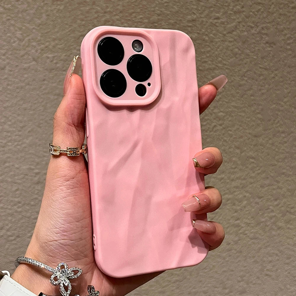Soft Silicone Phone Case For iPhone 11 12 13 14 15 16 Pro Max X Xs XR Max 7 8 Plus Candy Bumper Fold Pattern Cover