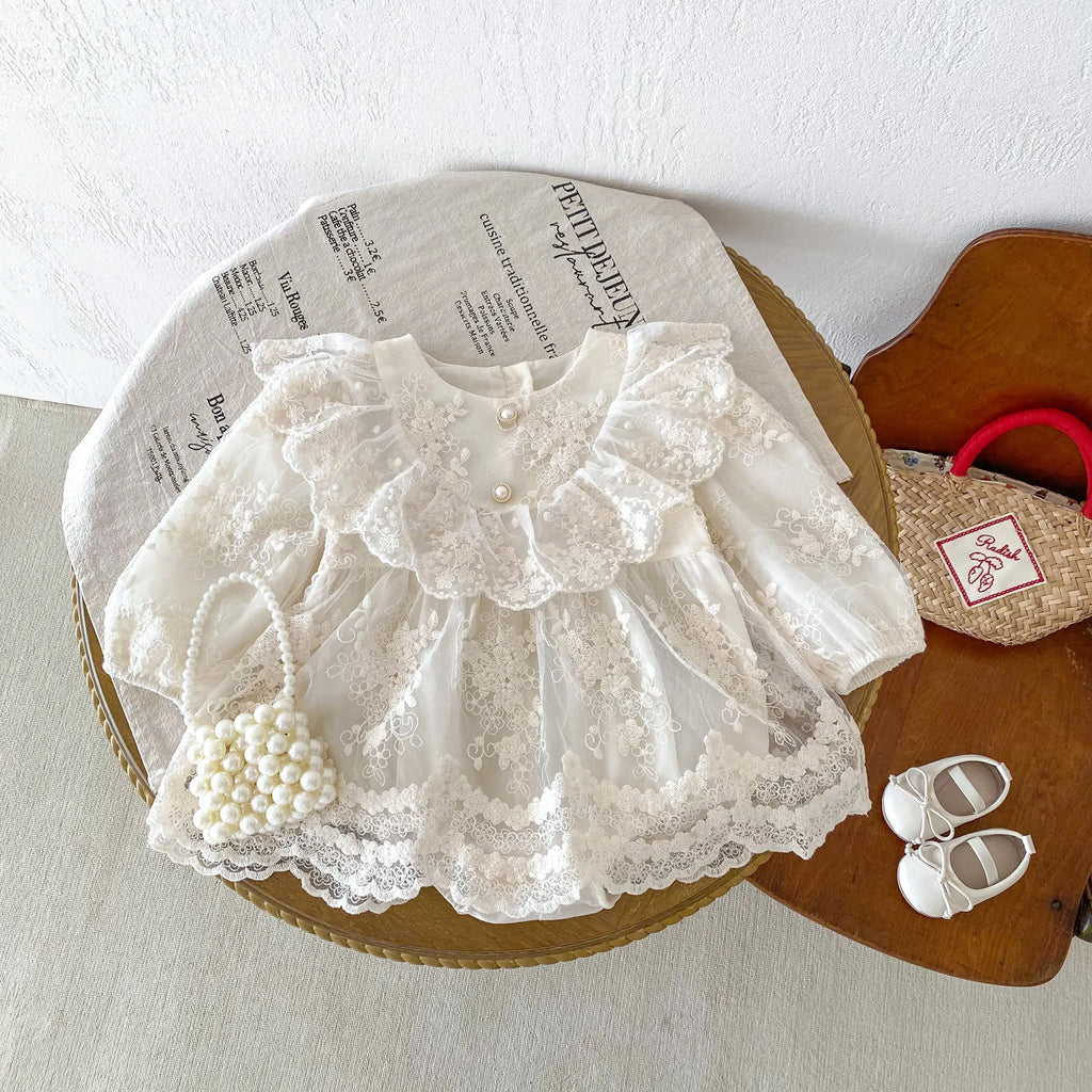 2026 Spring Summer Baby Girls Bodysuit Toddler Girl Princess Dress Infant Lace Embroiery Onesies Newborn Girls Clothing