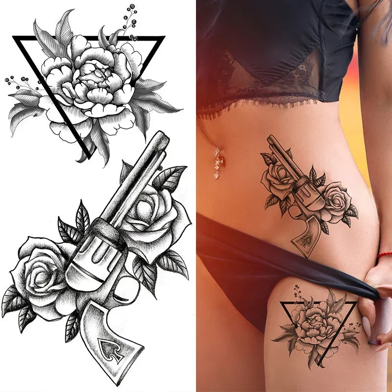 Women Sexy Temporary Tattoo Stickers Black Roses Pattern Full Flower Design Used for Arm Body Art Big Large Fake Tattoo Stickers