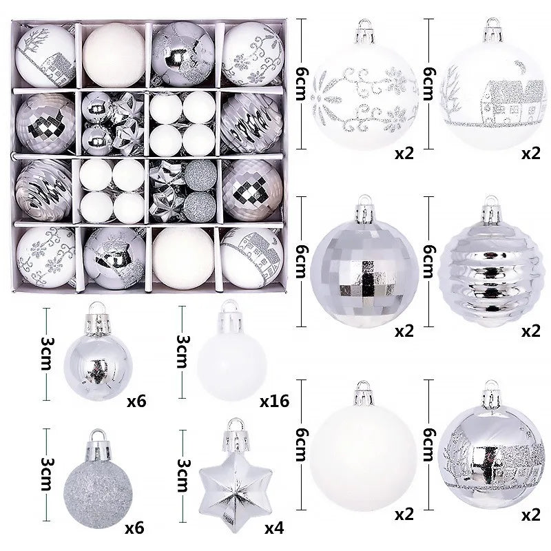 44Pcs 3/6CM Merry Christmas Decoration Ball Christmas Tree Topper Pendant for Home Decor New Year 2026 Navidad Gifts Supplies