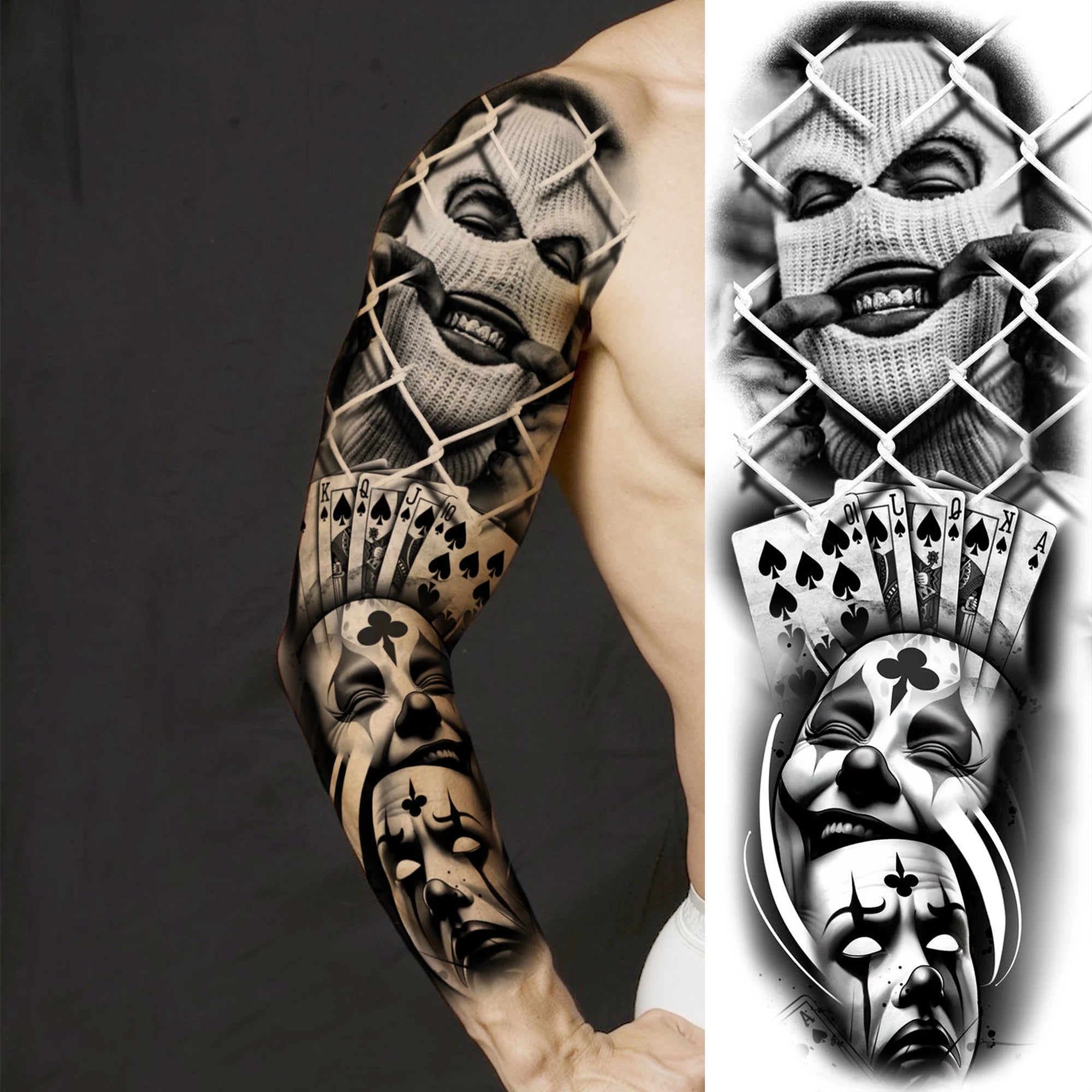 1 Sheet Full Arm Robber Gangster Temporary Tattoos For Men Women Waterproof  Tatoo Sleeve Realistic Bad Guy Fake Tattoos Sticker