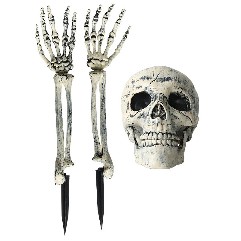 Halloween Skull Skeleton Head Realistic Human Hand Arms for Halloween Party Home Garden Lawn Decor Haunted House Horror Props