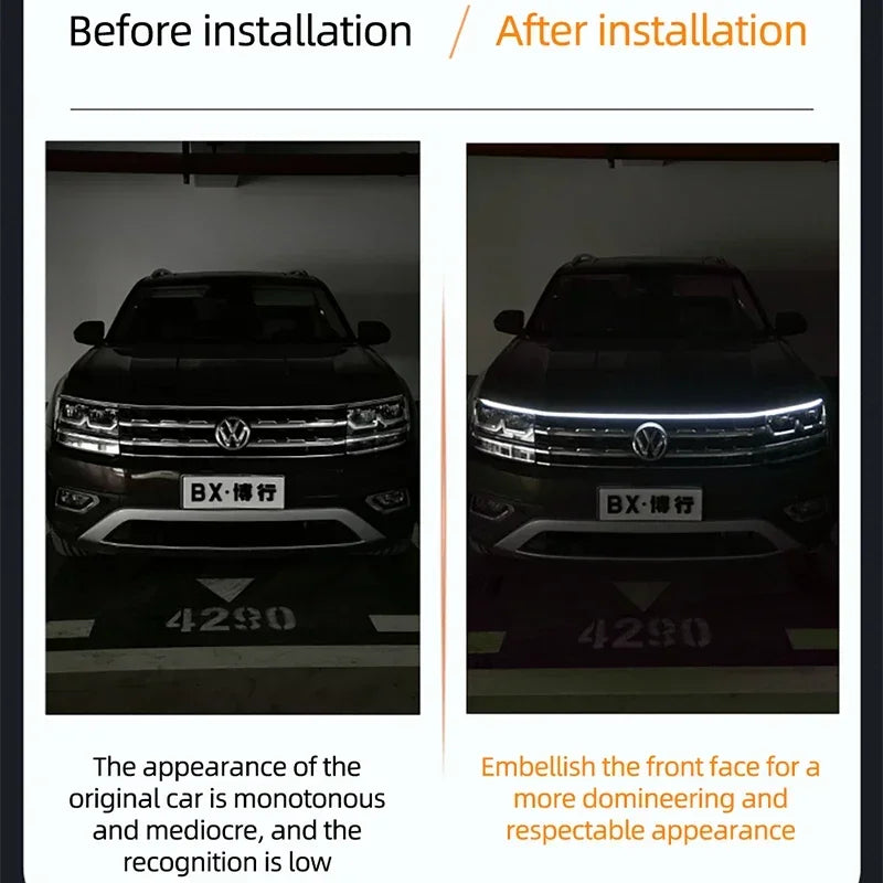New LED Car Daytime Running Light DRL With Turn Signal Lamp Car Hood Decorative Light Strip With Start Scan Meteor Dynamic 12V