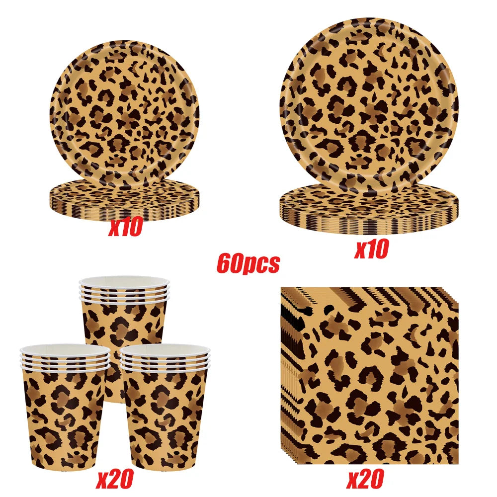 Leopard Print Paper Plates Cups Napkins Disposable Tableware Safari Jungle Animals Happy Birthday Party Supplies Baby Shower Set