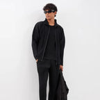 Miyake Men's Jacket 2025 Spring New Pleated Zip Standing Collar Jacket Solid Colour Men's Coat Premium Sense Tops Men Clothing
