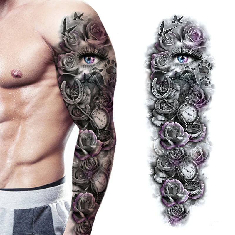 Waterproof Full Arm Temporary Tattoo Sticker Tiger Lion Wolf Eye For Man Women Body Art Sleeve Flash Fake Shoulder Tatoo