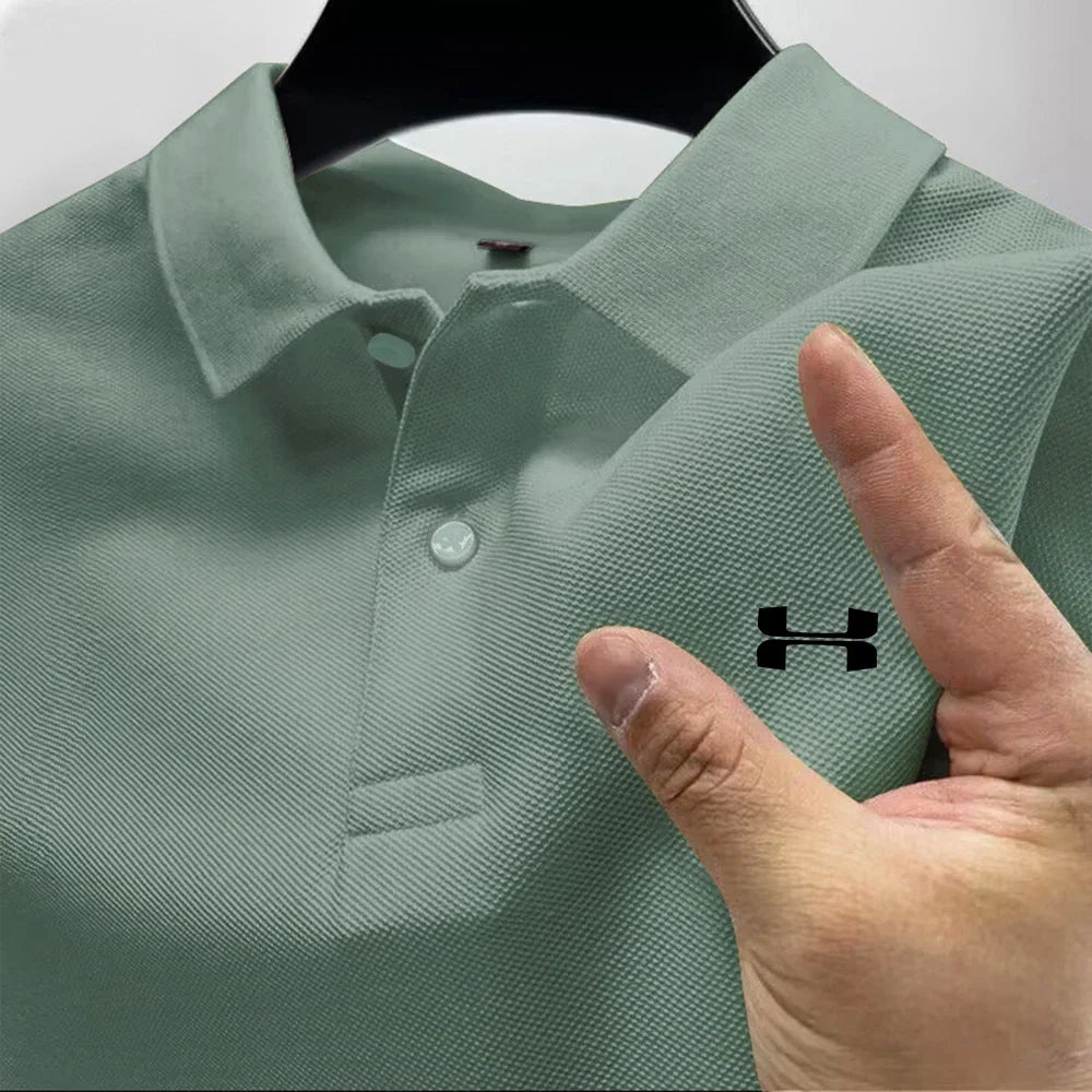 Men's Summer High-End Printed Golf Polo Shirt with Collar, Solid Color, Breathable, Office Casual, High-Quality Men's Clothing