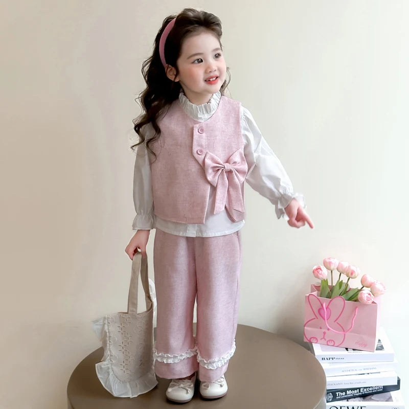 Girls Clothing Sets Fashion Children Vest +Shirts+Pants Three-piece Set Kids Princess Suit  Spring Autumn 2025 New
