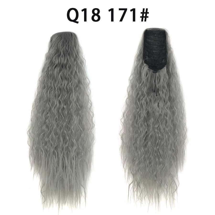 22 Inch Drawstring Ponytail Extension Curly Wave Long Ponytail Hair Extension Synthetic Corn Wavy Drawstring Ponytail Extensions