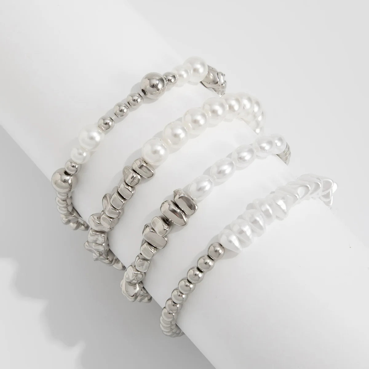 4pcs/set Fashion Bracelets For Women New Vintage Irregular CCB Beads & Imitation Pearl Chain Beach Vacation Jewelry Gift B084