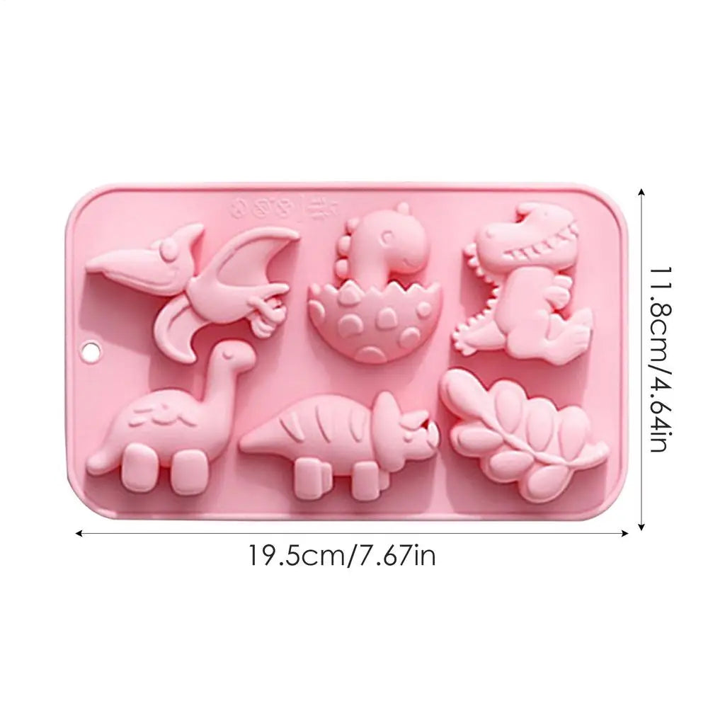 Silicone 6 Cavities Dinosaur Jello Molds for Chocolate Dinosaur Soap Molds for Baking Dessert Cupcake Topper Cake Decoration